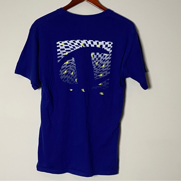 Men’s Blue Yellow Checkered‎ Logo Tee Shirt Medium - Picture 3 of 11